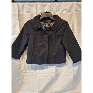 H&M Youth 4 Black Cropped Jacket Blazer Small Medium Button Up Long Sleeve EUC